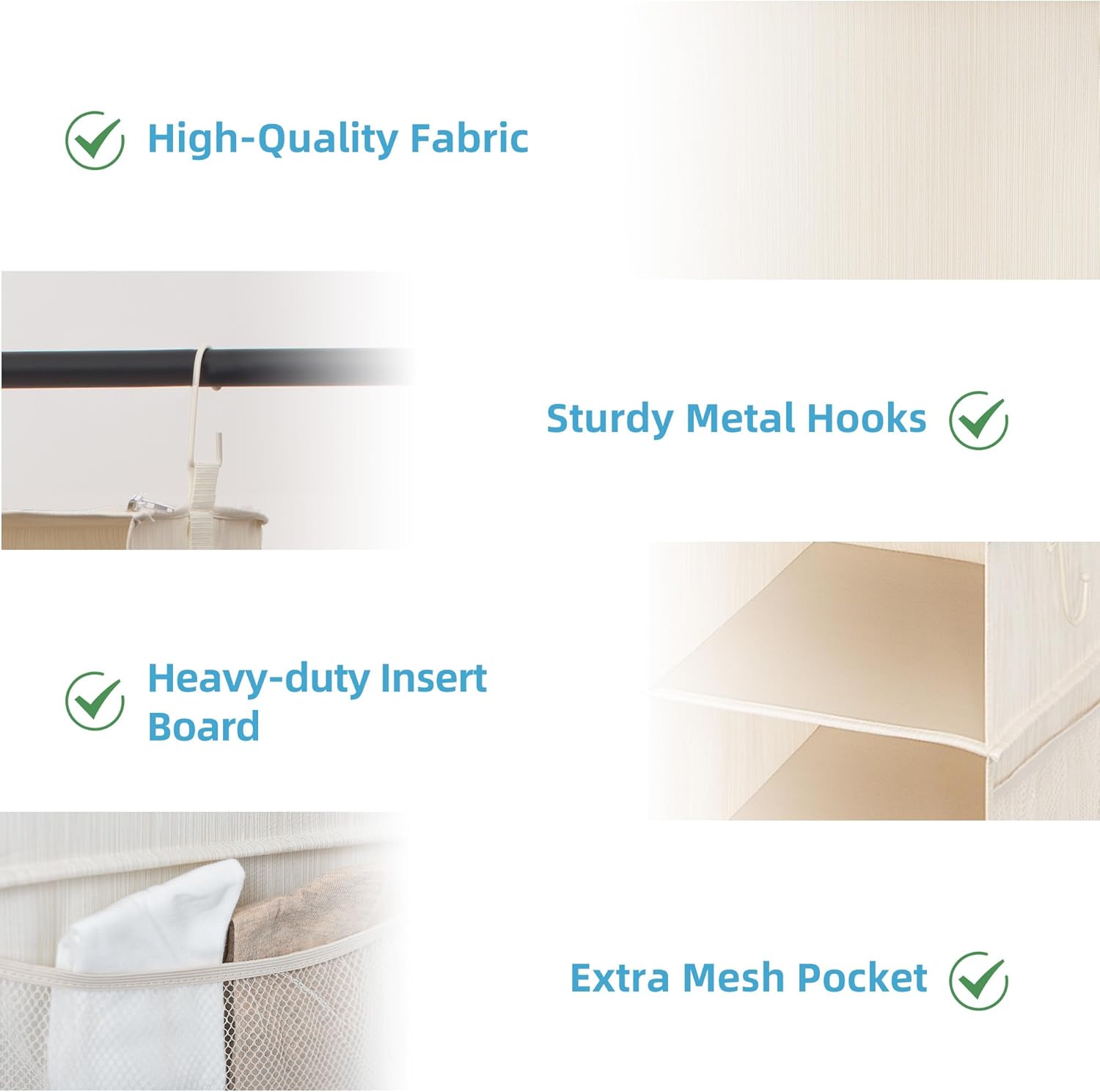 6-Shelf Closet Organizers, Two 3-Shelf Separable Hanging Shelves for Closet, 12" D x 12" W x 48 ¼"H, Mixing of Beige