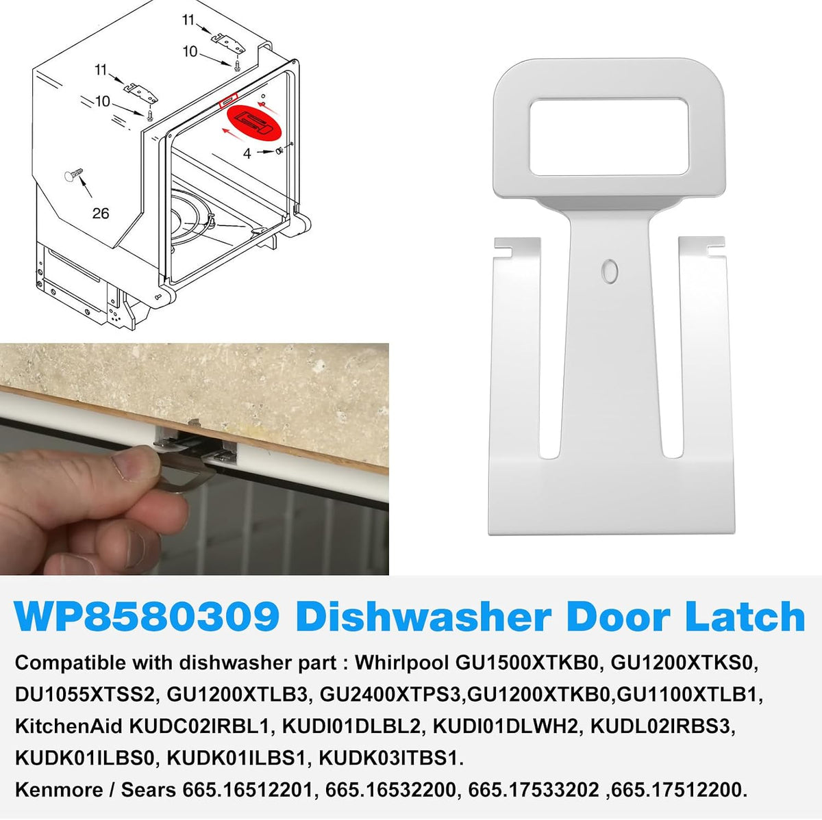 WP8580309 Dishwasher Door Latch Strike FOR Whirlpool Dishwasher AP6013574