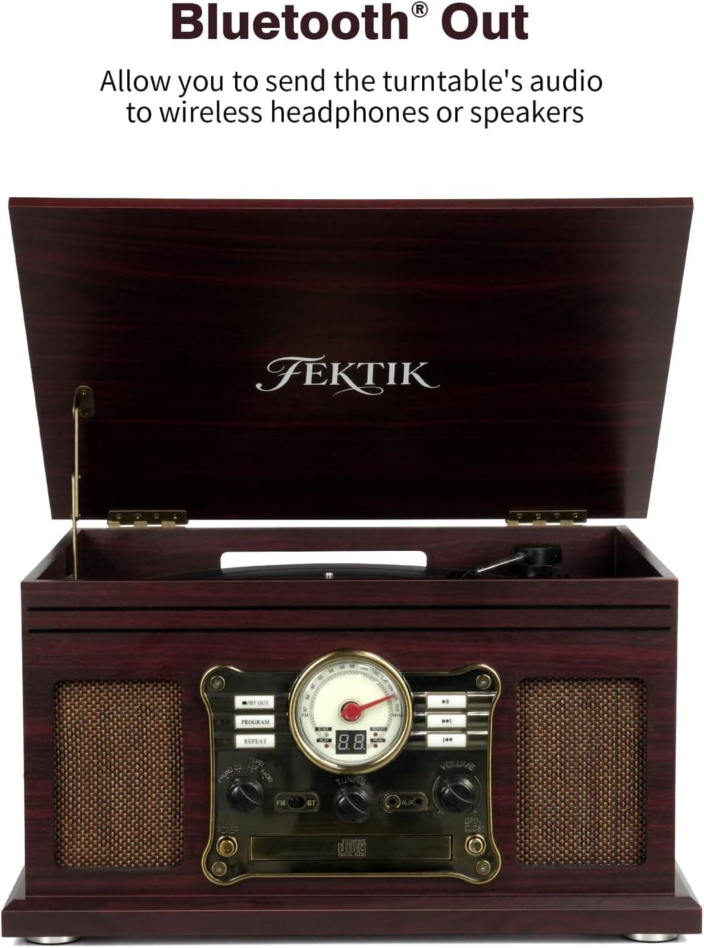 Bluetooth Record Player 10 in 1, 3-Speed Belt-Drive Turntable with Speakers, Bluetooth Input & Output, CD, Cassette