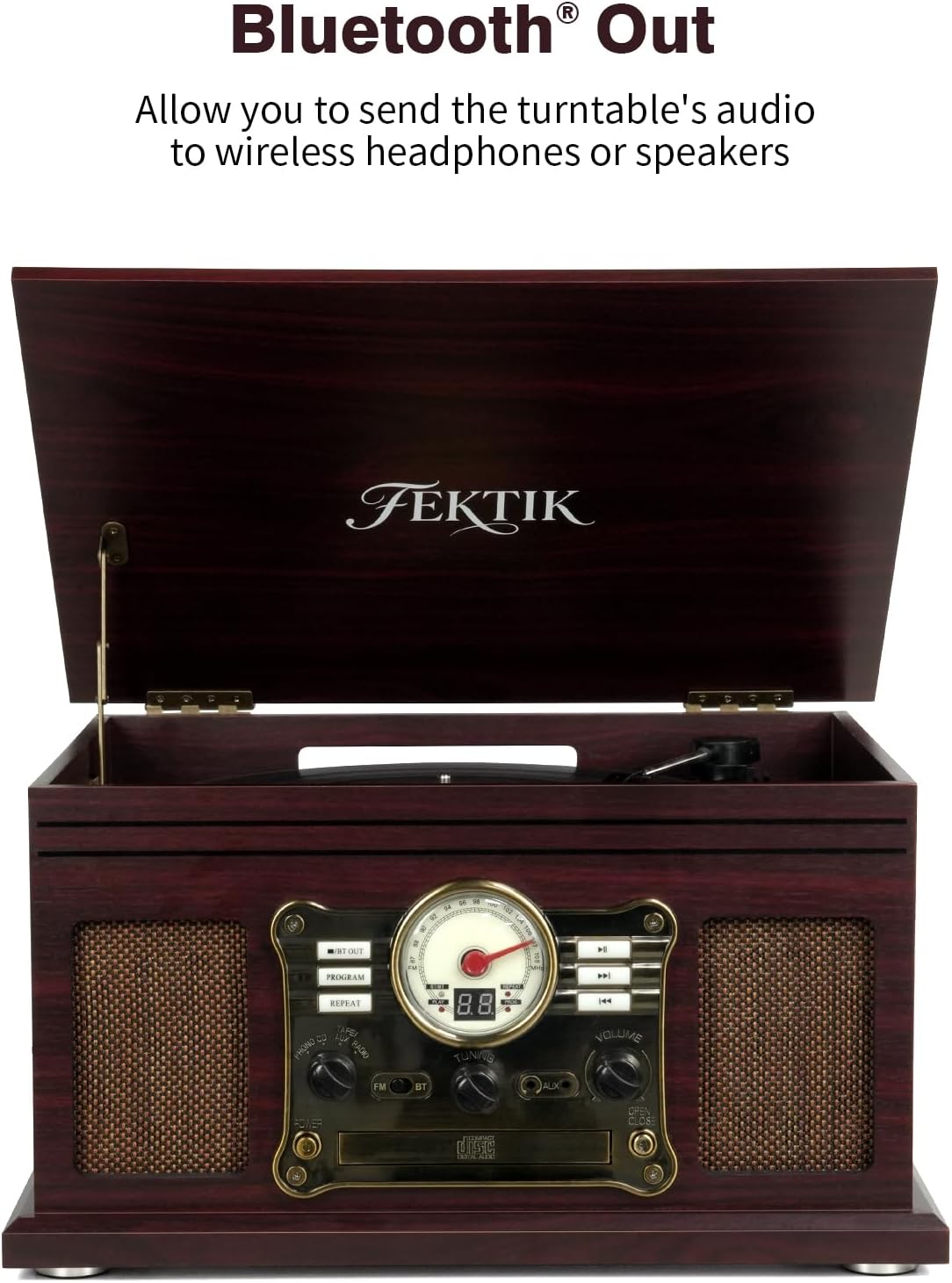 Bluetooth Record Player 10 in 1, 3-Speed Belt-Drive Turntable with Speakers, Bluetooth Input & Output, CD, Cassette