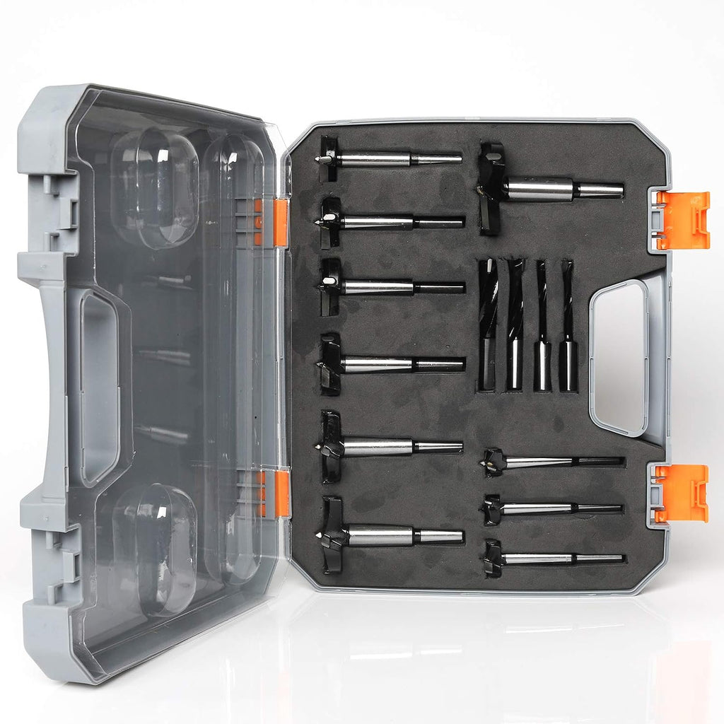 14 Piece Forstner Drill Bit for Woodworking, w/Carbide Tipped Forstner Bit for Hard Wood, Wood Drilling for Hard