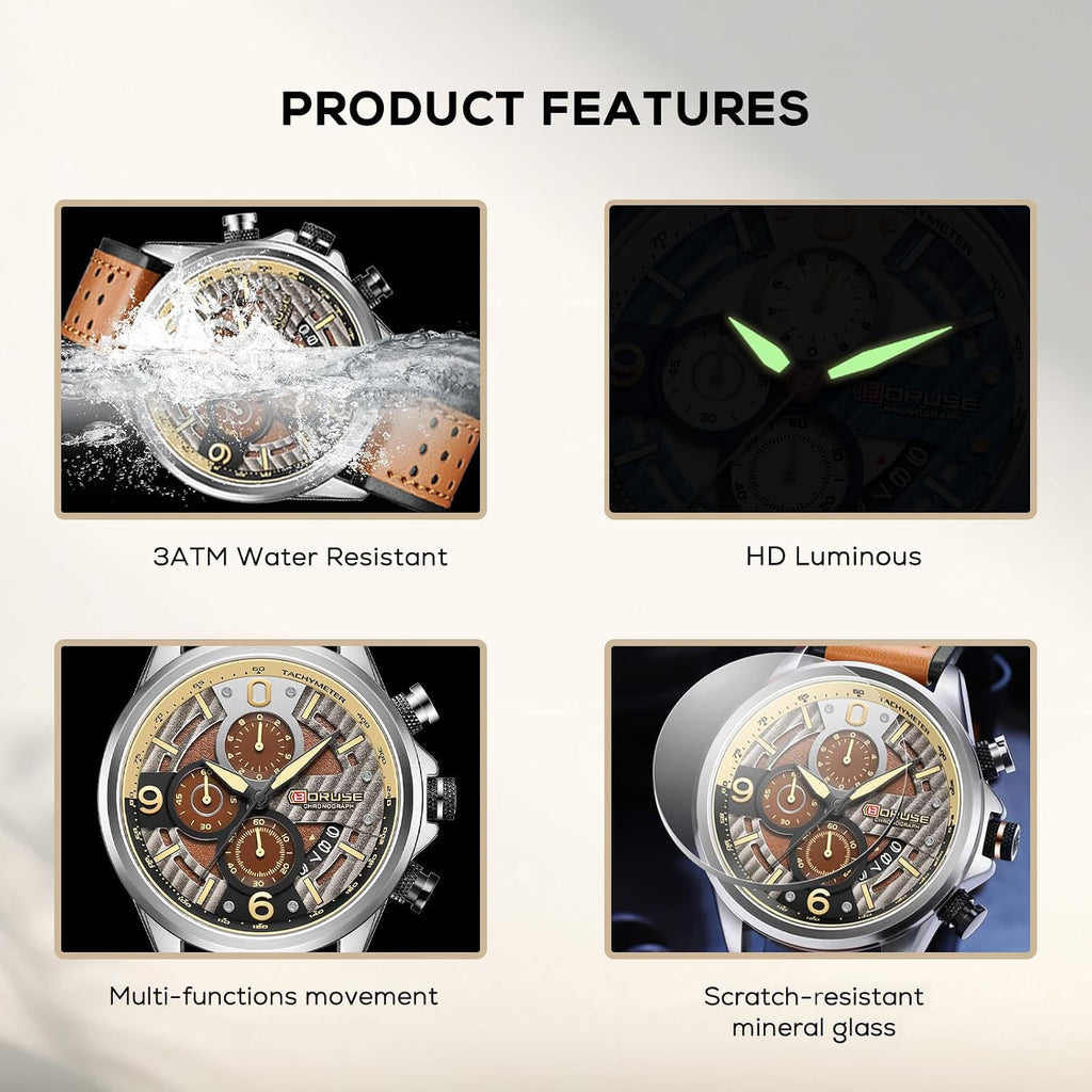 Men Watches Unique Casual Watch Big Face Fashion Chronograph | Luxury Dress Waterproof Analog Quartz WristWatch with