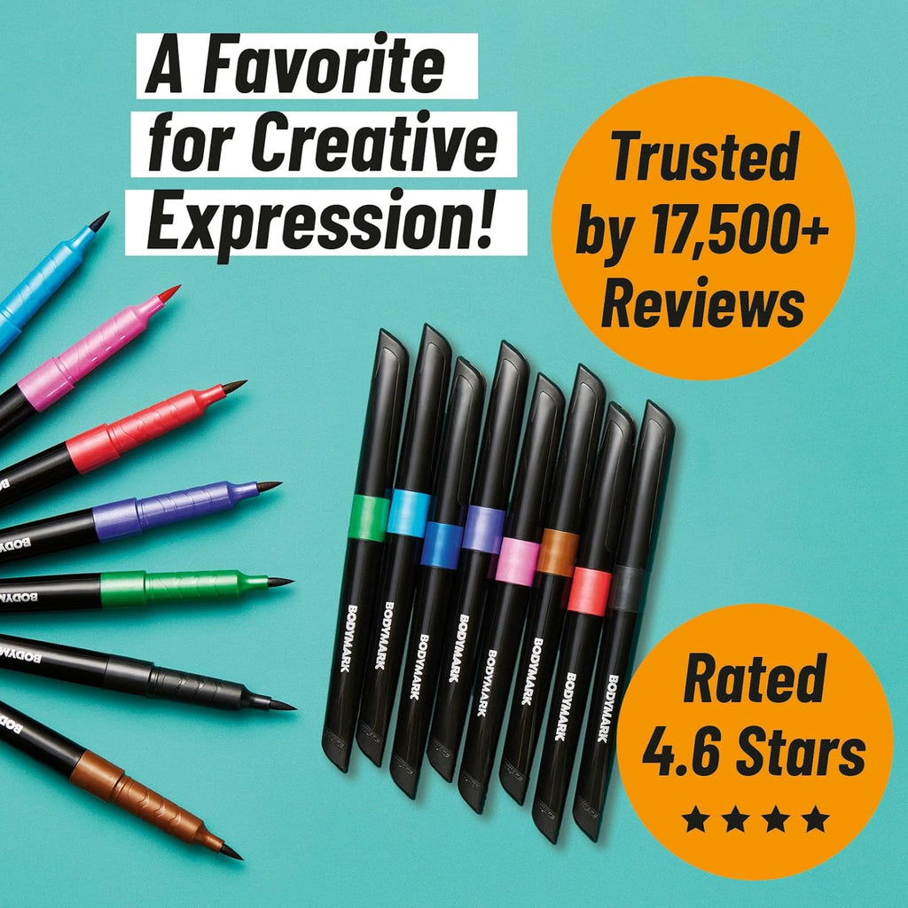 Temporary Tattoo Markers, 8-Count Color Collection, Skin-Safe & Cosmetic Quality, Cruelty-Free, Long-Lasting