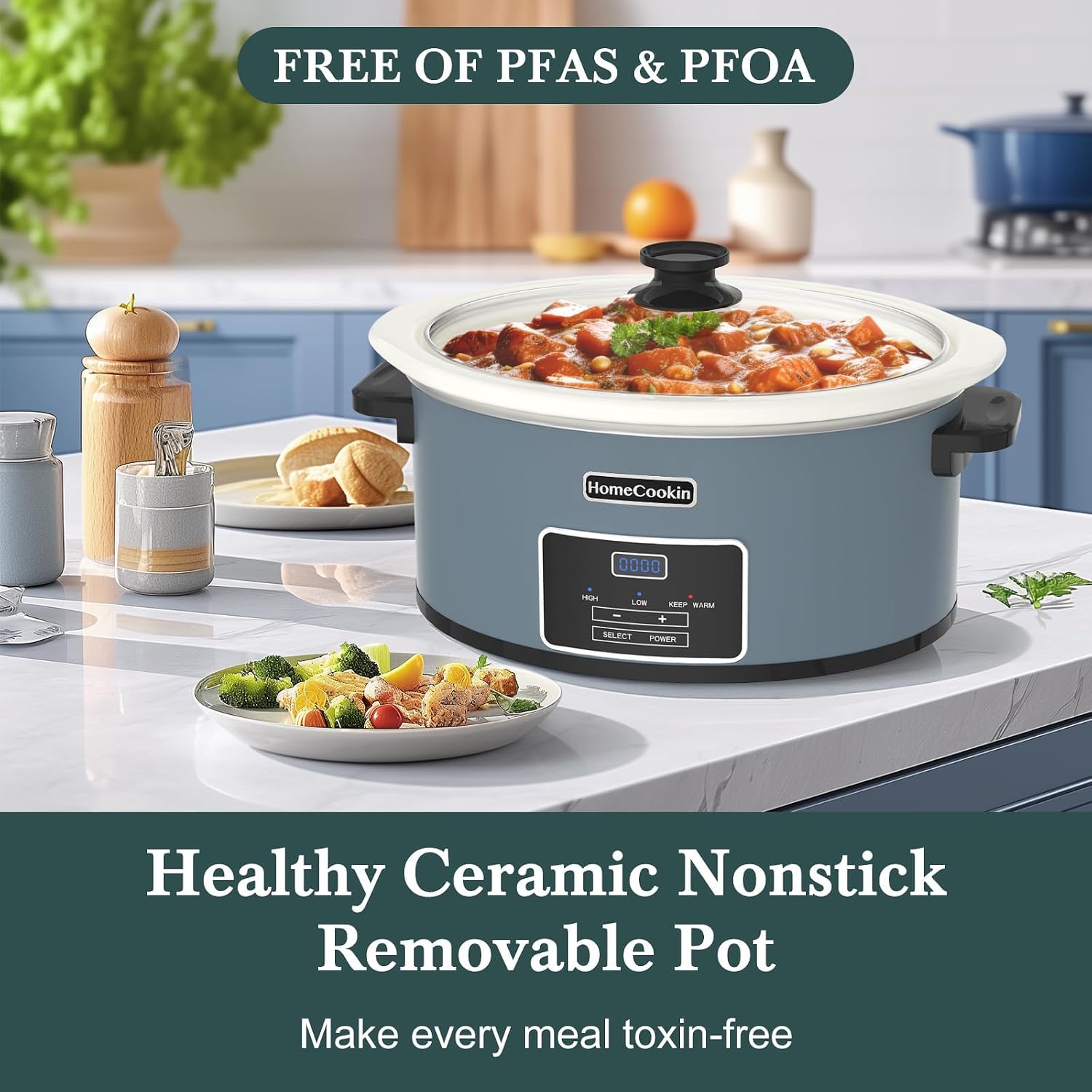 8-Quart Programmable Slow Cooker with Timer Keep Warm - Small Kitchen Appliance for Family Dinners - Serves 6+ People
