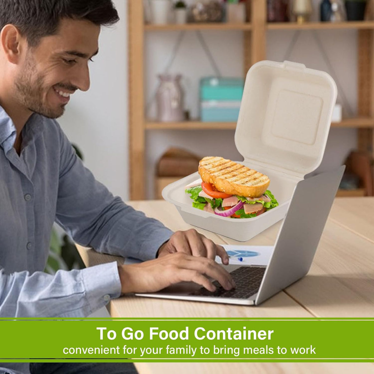 6x6 Compostable Clamshell Food Containers, 100 Pack, Bagasse