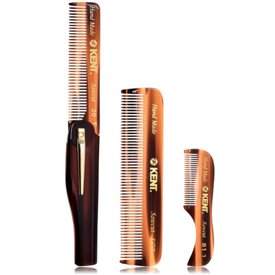 Set Men's Hair Pocket Combs, 81T X-Small, FOT All Fine Tooth, 20T Fine Tooth Folding Comb. Best Hair, Beard and