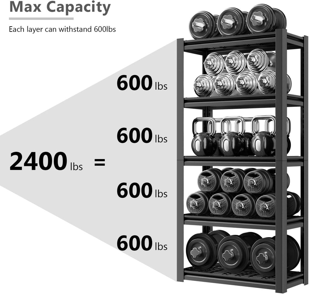 72" Storage Shelving Unit, Heavy Duty 5-Tier Adjustable Metal Rack, Standing Utility Shelves for Garage, Basement
