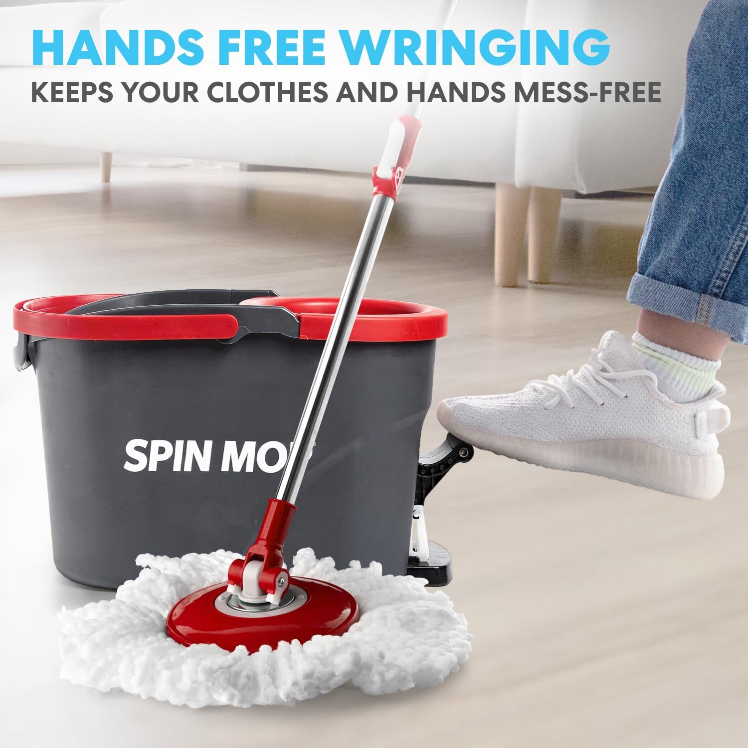 79349 Spin Mop Cleaning System with 3 Microfiber Mop Heads, Red/Black