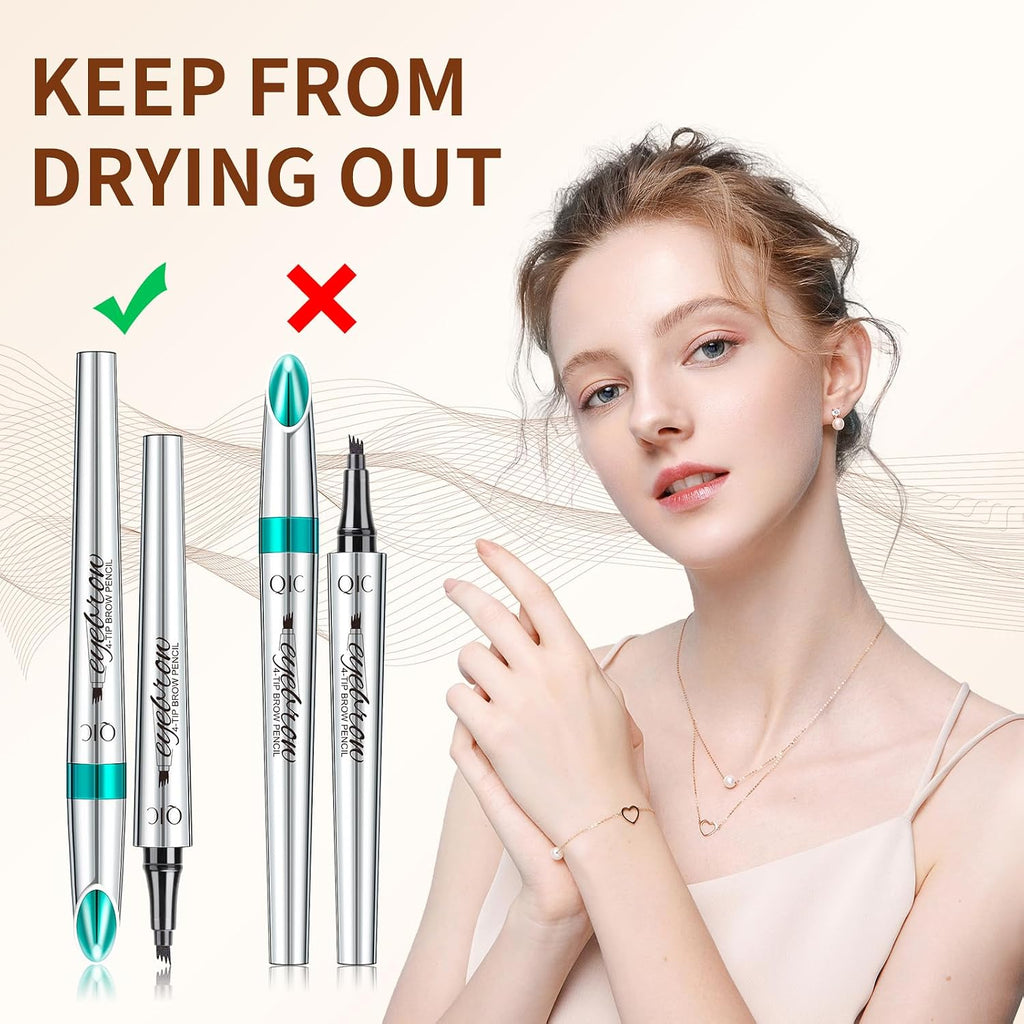 Eyebrow 4 Tip Brow Pencil, Microblading Pen Waterproof Long-Lasting with Upgrade Micro-Fork Tip Applicator for