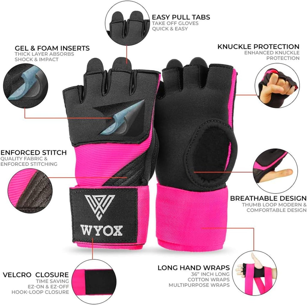 Neoprene Gel Boxing Hand Wraps Inner Gloves for Men & Women – 80cm/31in Quick Wrist Strap, Padded Knuckle Protection