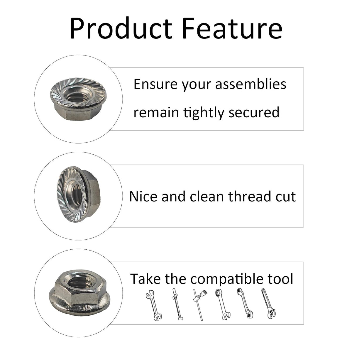 30PCS 1/4-20 Serrated Flange Hex Nuts, UNC Coarse Thread Hexagon Lock Nuts, 304 Stainless Steel for Home DIY Projects