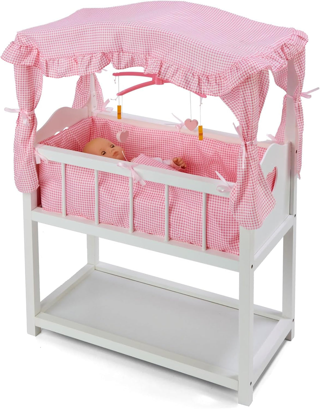 Doll Crib with Bedding, Storage Baskets, Mobile & Personalization Kit - Ideal Nursery Set for Dolls Up to 22 Inches