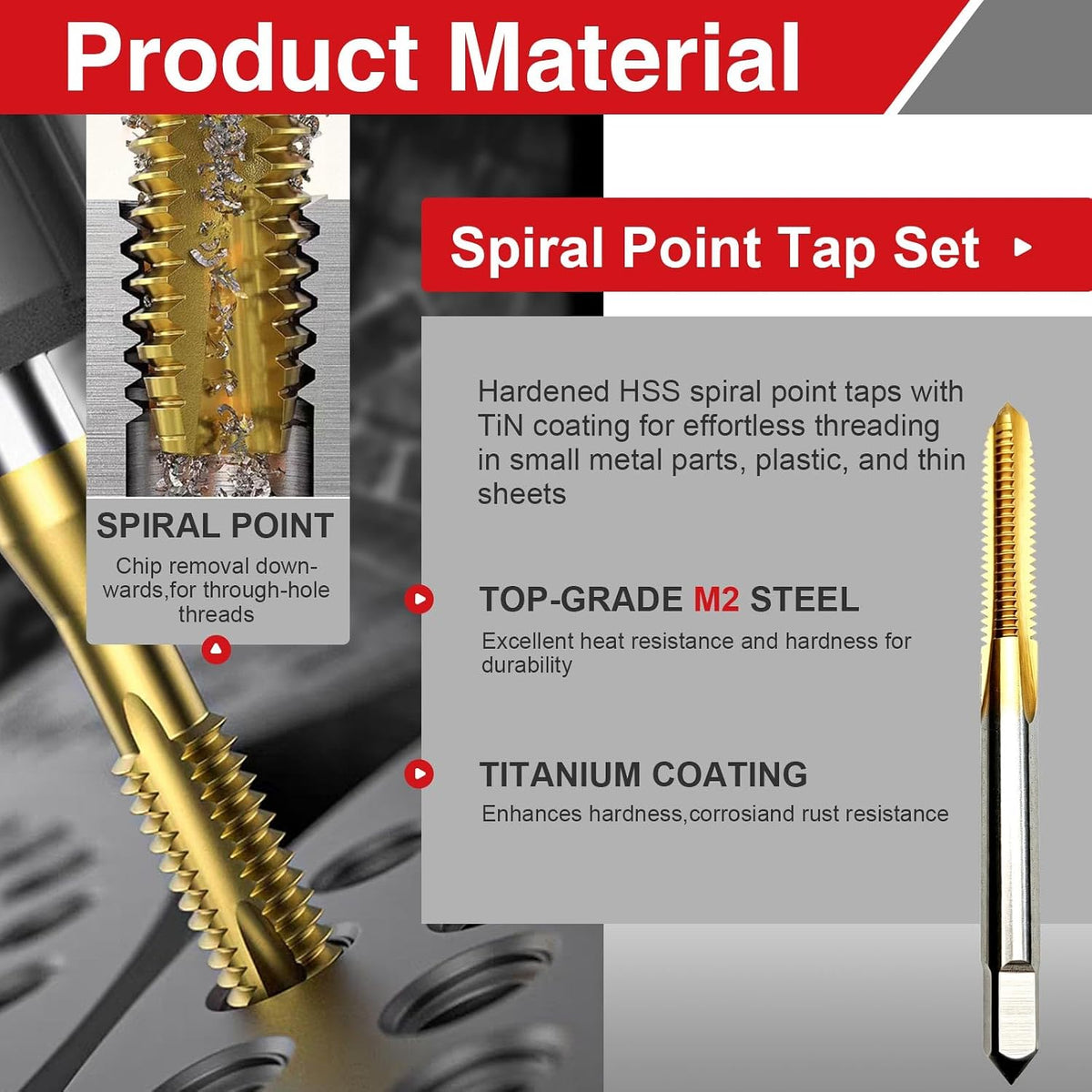 2 Pcs M8 x 1.25 Metric Thread Tap, M2 HSS Right Hand Thread Milling Tap