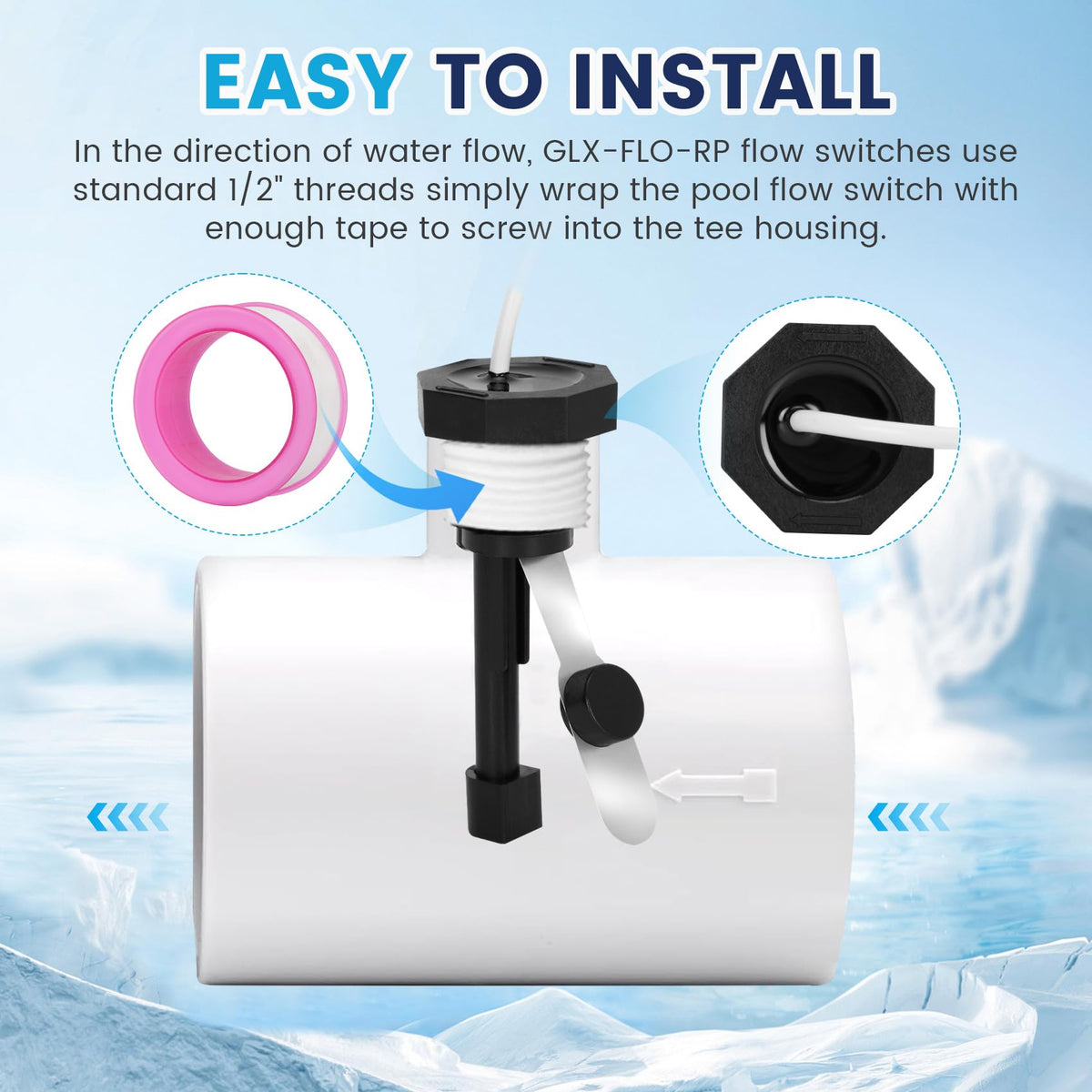Glx-Flo-Rp Flow Switch for Hayward Salt System & Salt Cell, Metal White