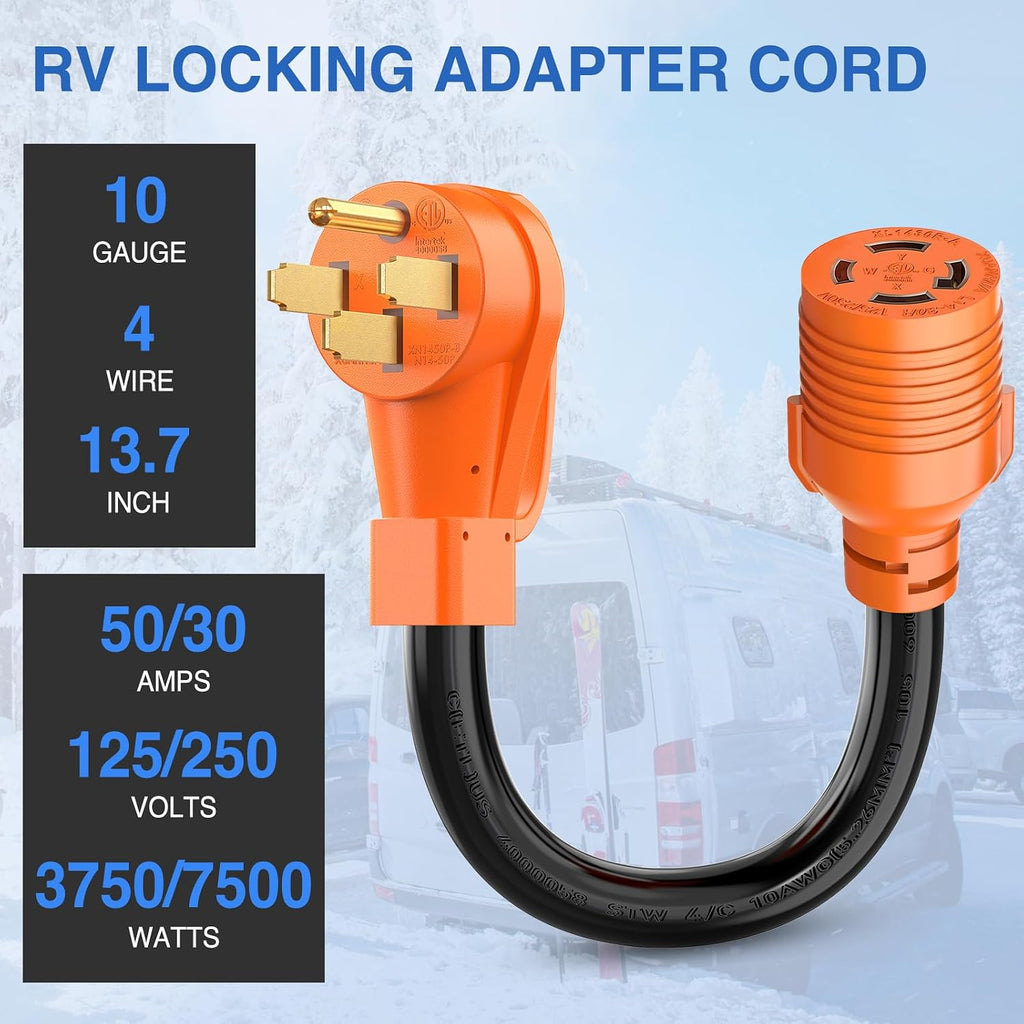 NEMA 14-50P to L14-30R Generator Transfer Switch Adapter | 240V/120V 50 Amp to 30 Amp Twist Lock 4 Prong Generator