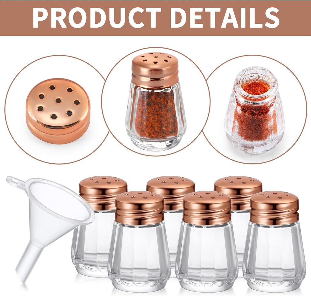 12pcs 0.5oz Mini Salt and Pepper Shakers Rose Gold with Funnel Bulk