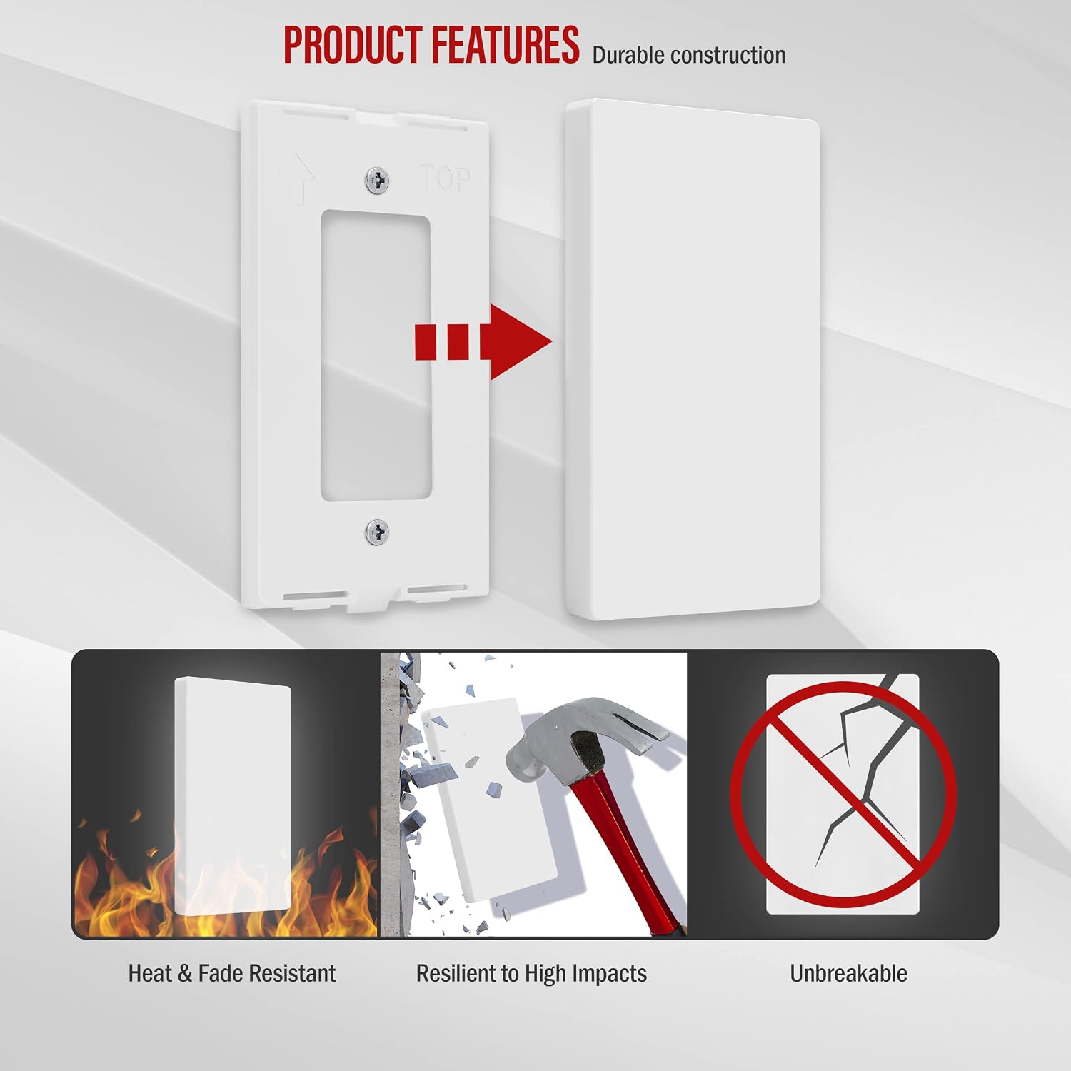 Screwless Blank Wall Plate, 1-Gang Outlet Covers, 1 Pack, White | Child safety, modern & clean finish, standard size