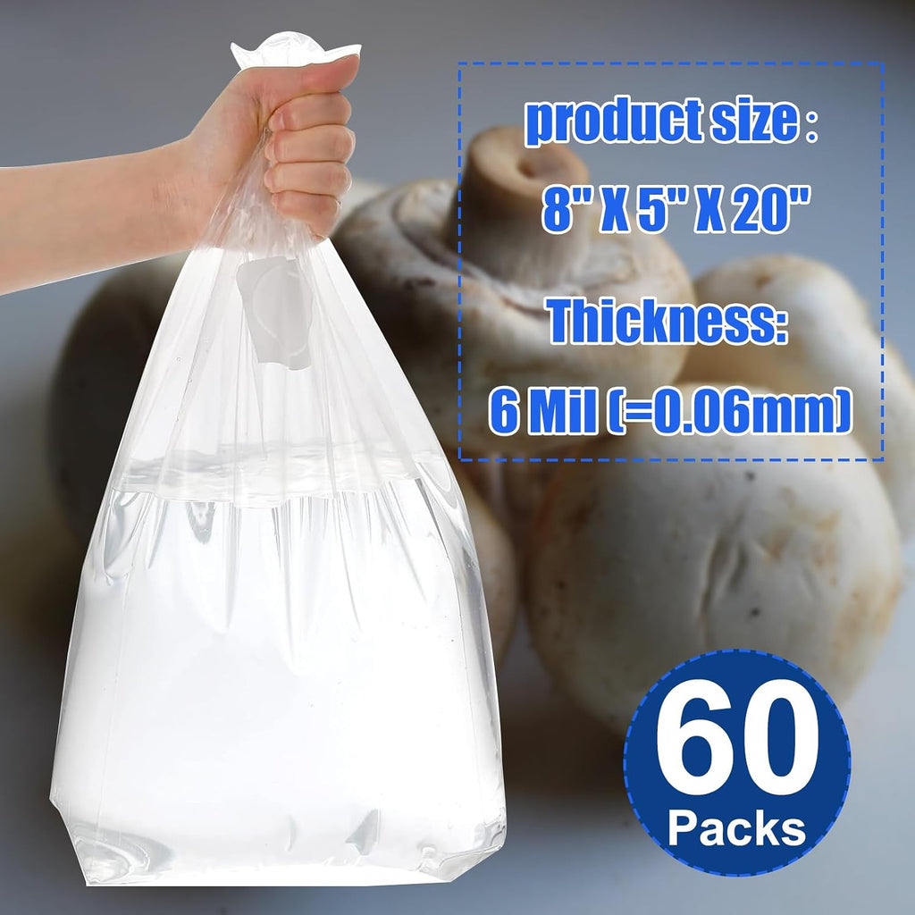 60-Pack Mushroom Grow Bags, 8 x 5 x 20 Inch, 6 Mil Thick Spawn Bags