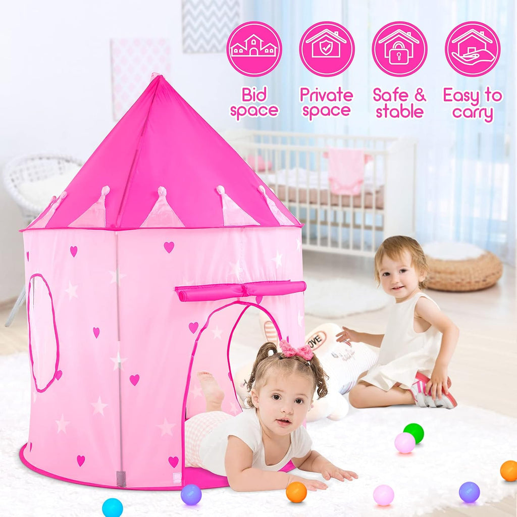3pc Kids Play Tent for Girls with Ball Pit, Crawl Tunnel, Princess Tents for Toddlers, Baby Space World Playhouse
