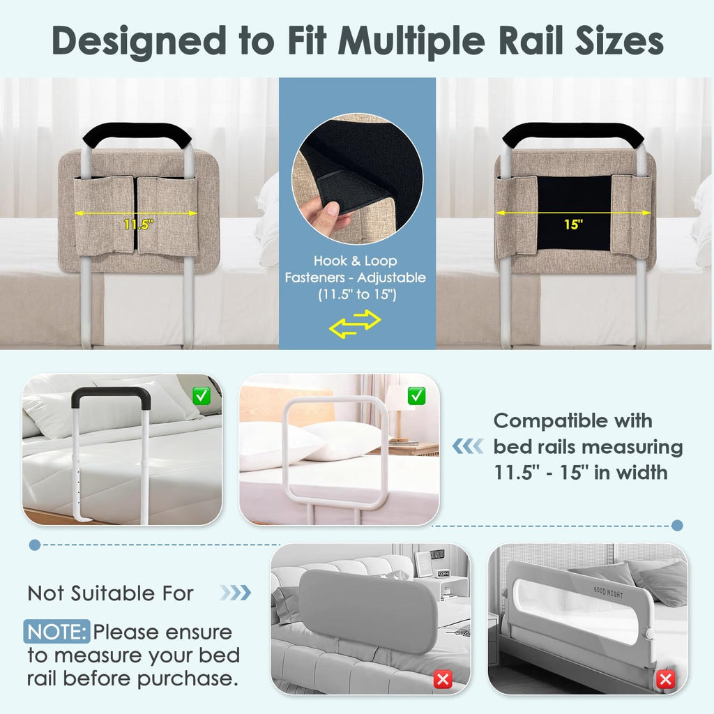 Bed Rails Cover Padding with Foam Bumper & Anti-Collision Guard Rail Cushion | Bedside Fall Protector & Assist Rail
