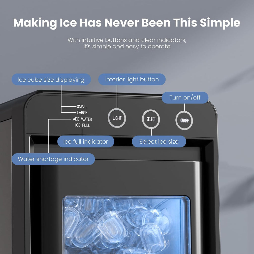 Ice Makers Countertop,26Lbs/24H,8Pcs in 6Mins,Portable Ice Maker Machine with Self-Cleaning,Interior Lighting,2 Sizes