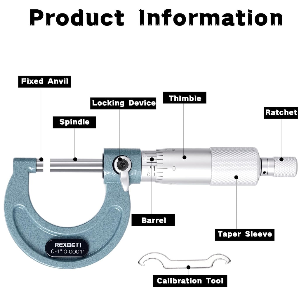 REXBETI Outside Micrometer, Ultra-Precision Carbide Tipped Measuring Tool