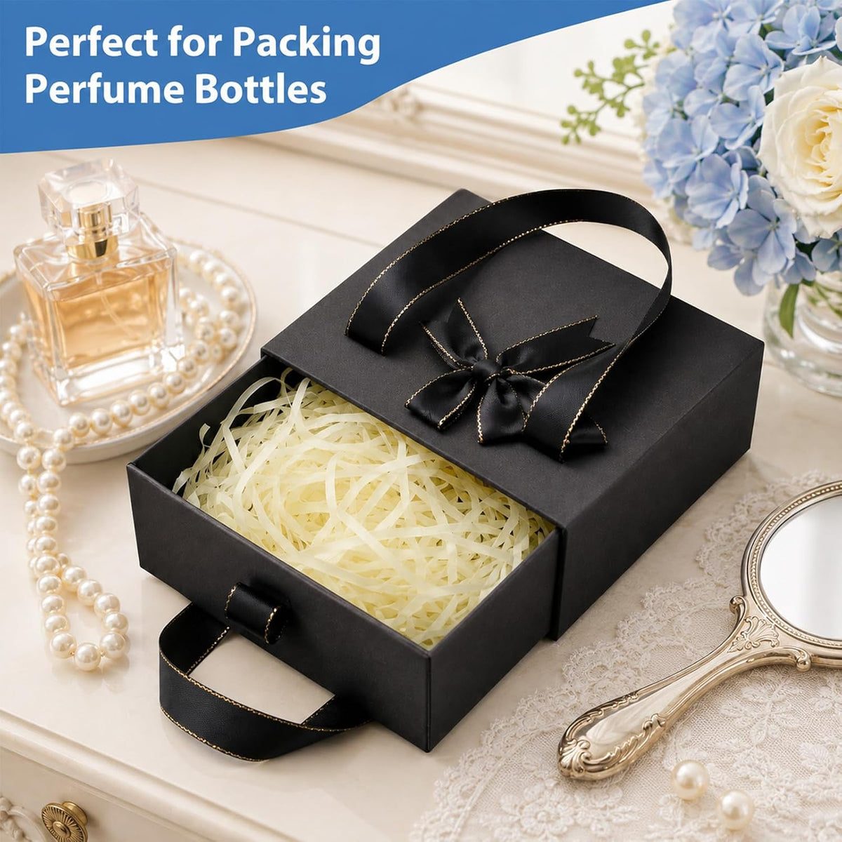 4.7x3.9x2 In Small Drawer Black Gift Box With Bow Ribbon For Presents