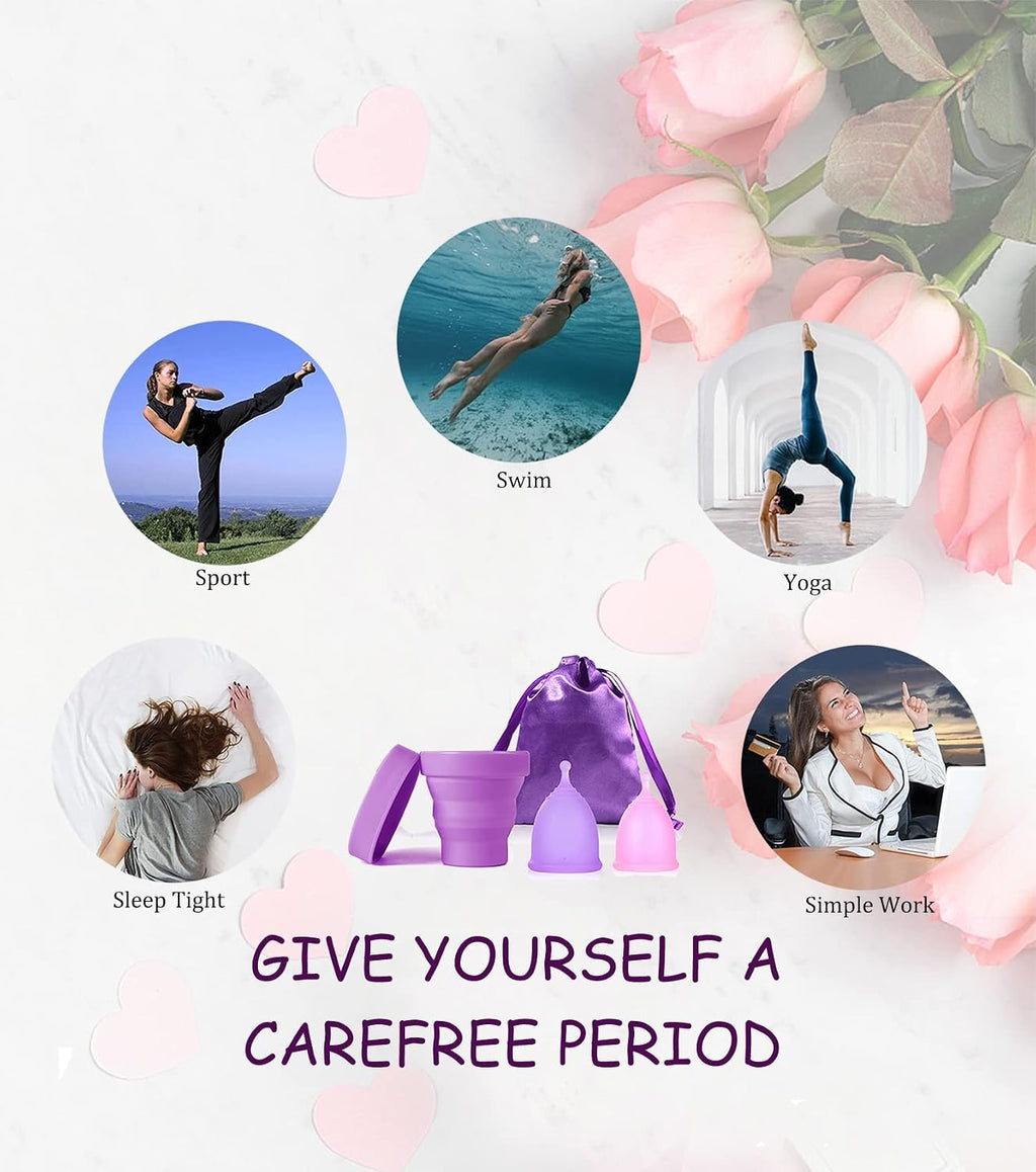 Menstrual Cups with Collapsible Storage Cup, Leak-Proof Design with Medical Grade Silicone Period Cups Reusable