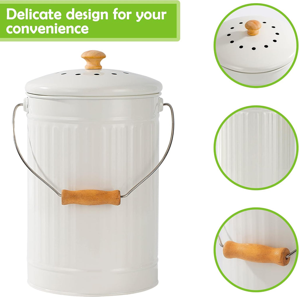 1.7 Gallon Kitchen Compost Bin, Indoor Countertop Compost Bin with Lid, 100% Rust Proof Compost Bucket with Non-Smell