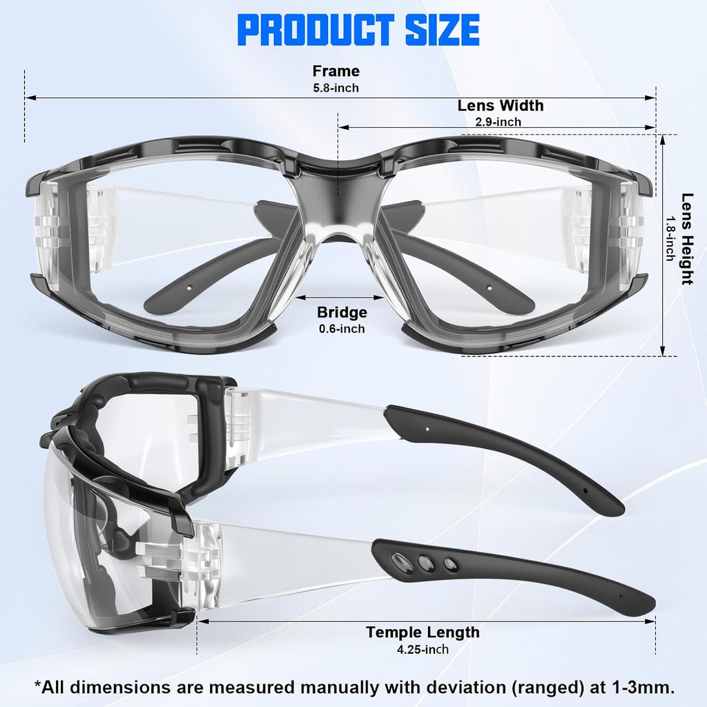 Safety Glasses for Men, ANSI Z87.1 Anti-Fog Impact Resistant Protective Eyewear, Foam Gasket, UV Protection