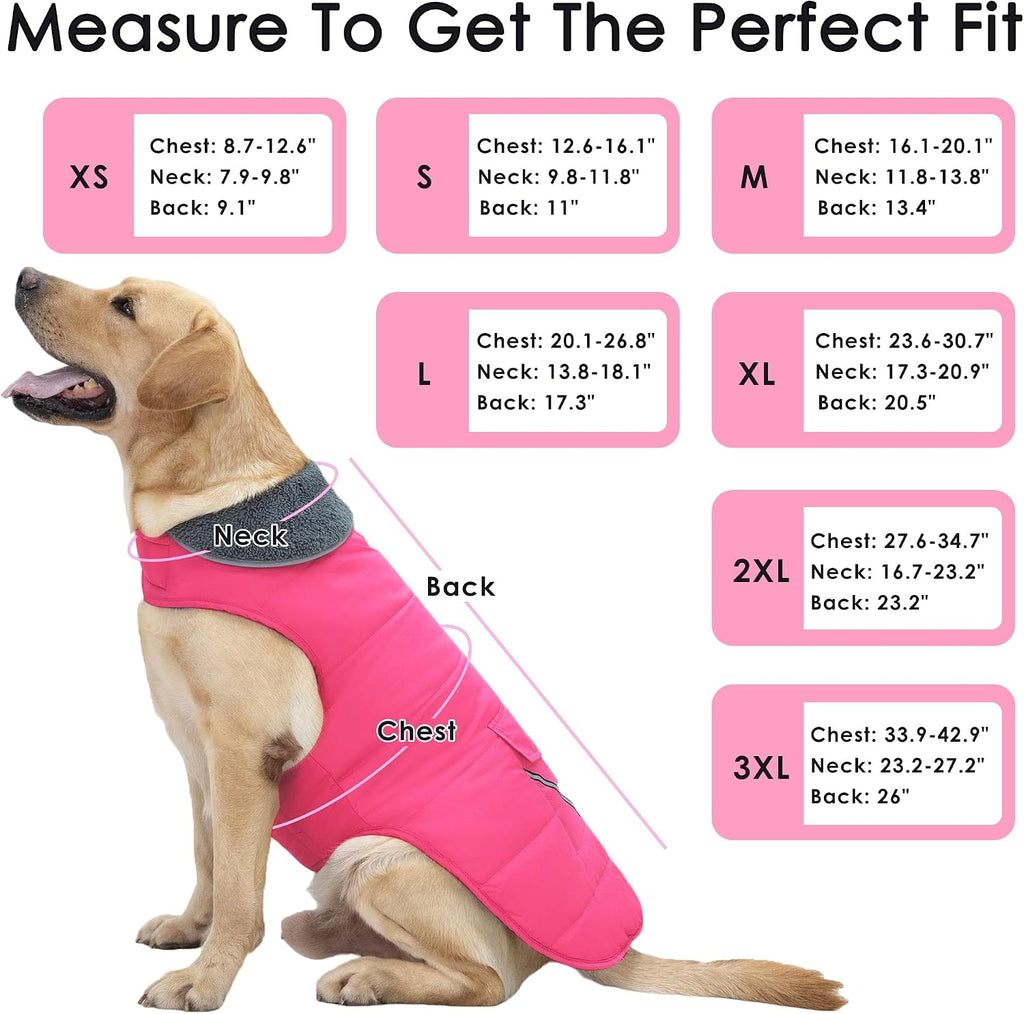 Dog Coat, Waterproof Dog Winter Jacket with Pocket, Reflective Adjustable Pet Snow Vest, Warm Cozy Fleece Sweater for