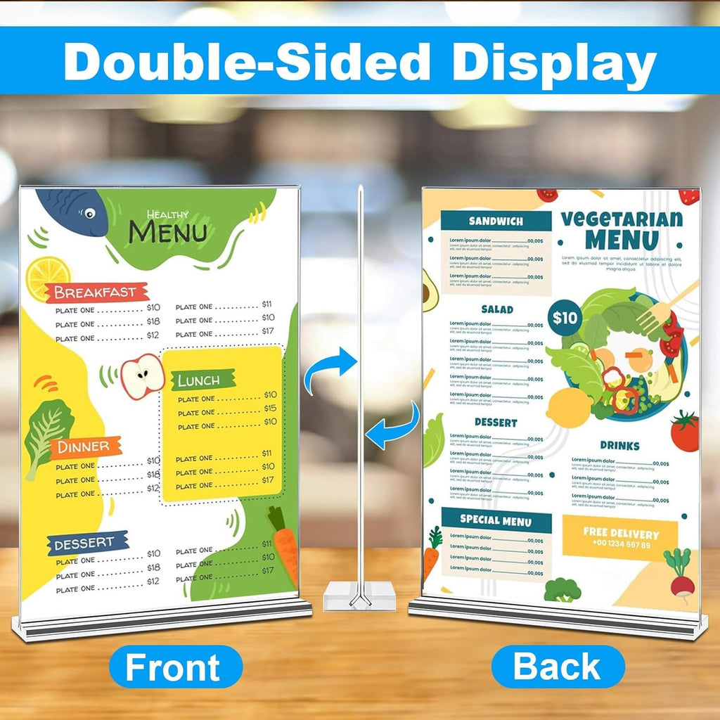Acrylic Sign Holder 8.5 x 11, 10 Pack Double-Sided Stand up Table Top Sign Holders, Clear Acrylic Picture Frame Menu