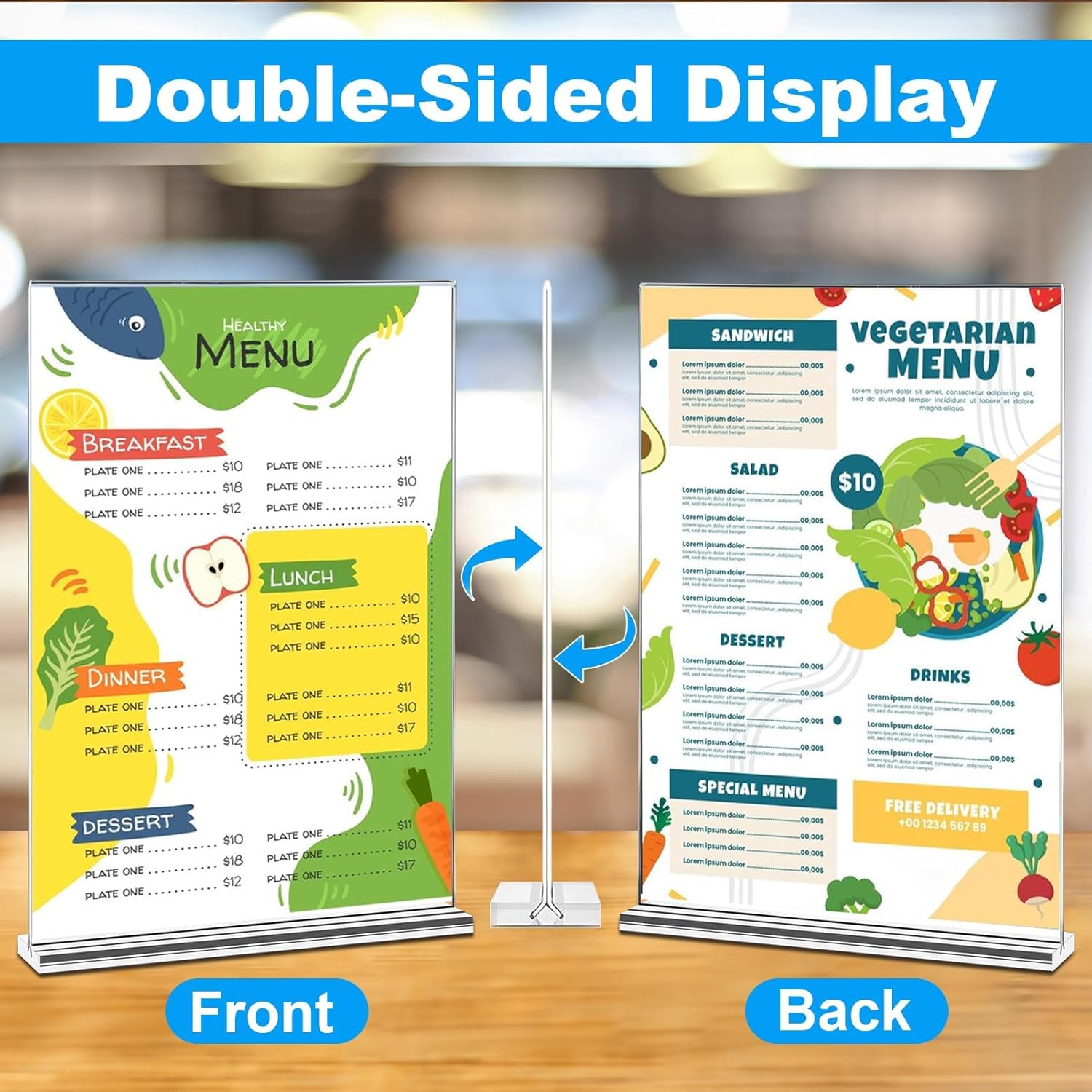 Acrylic Sign Holder 8.5 x 11, 10 Pack Double-Sided Stand up Table Top Sign Holders, Clear Acrylic Picture Frame Menu