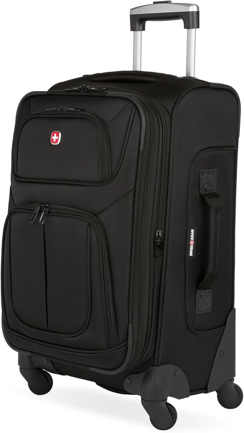 Sion Softside Expandable Spinner Luggage Durable Lightweight Travel Suitcase, Black, Carry-On