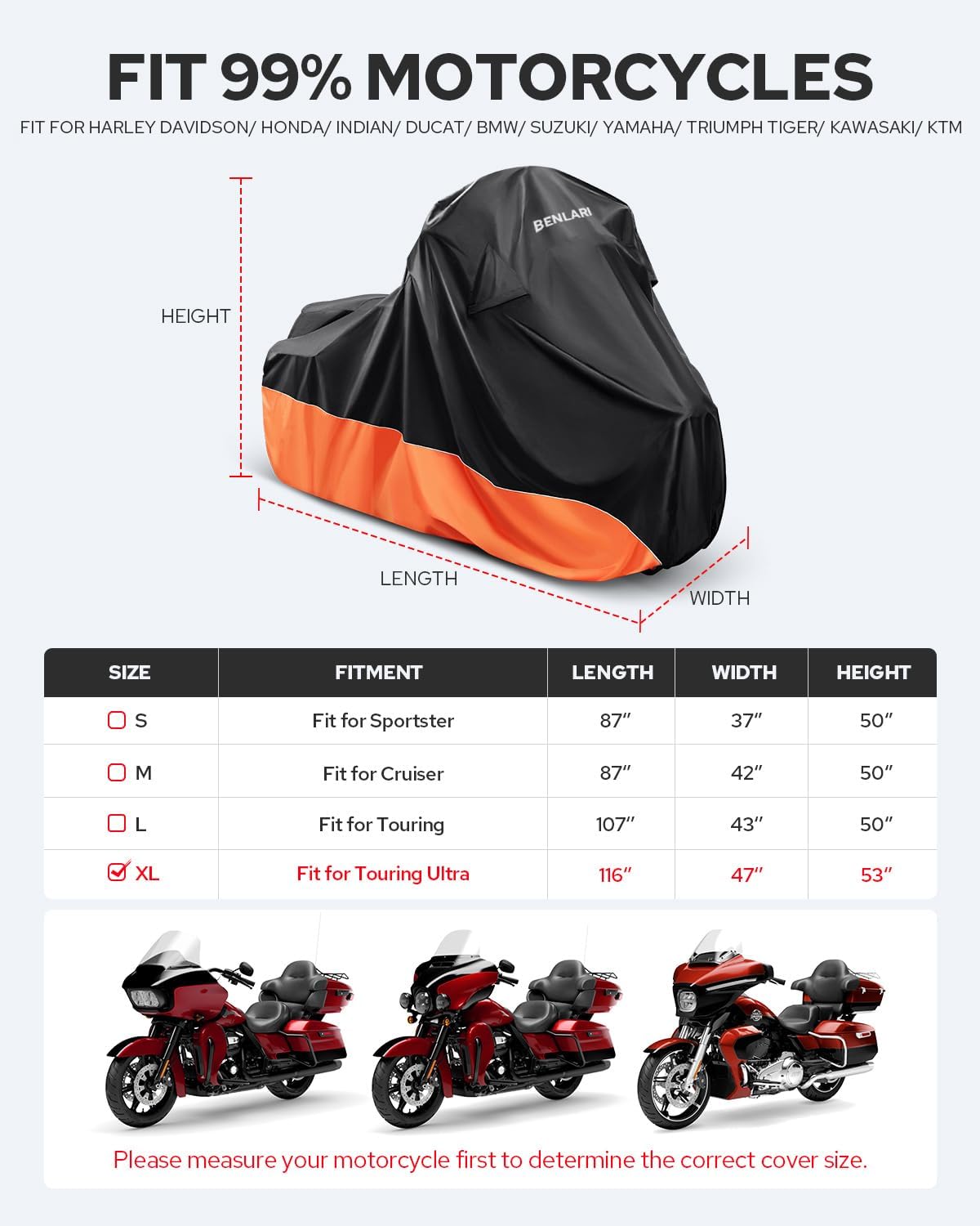 Waterproof Motorcycle Cover with Side Top Box Compatible with Harley Davidson Touring Ultra Limited Street Glide Road