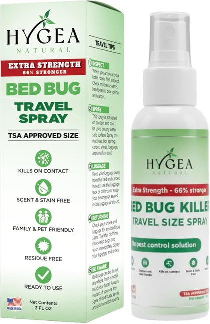 Extra Strength Bed Bug & Mite Travel Killer Spray TSA 3 oz | 66% Stronger | Child & Pet Friendly | Hotels Suitcase