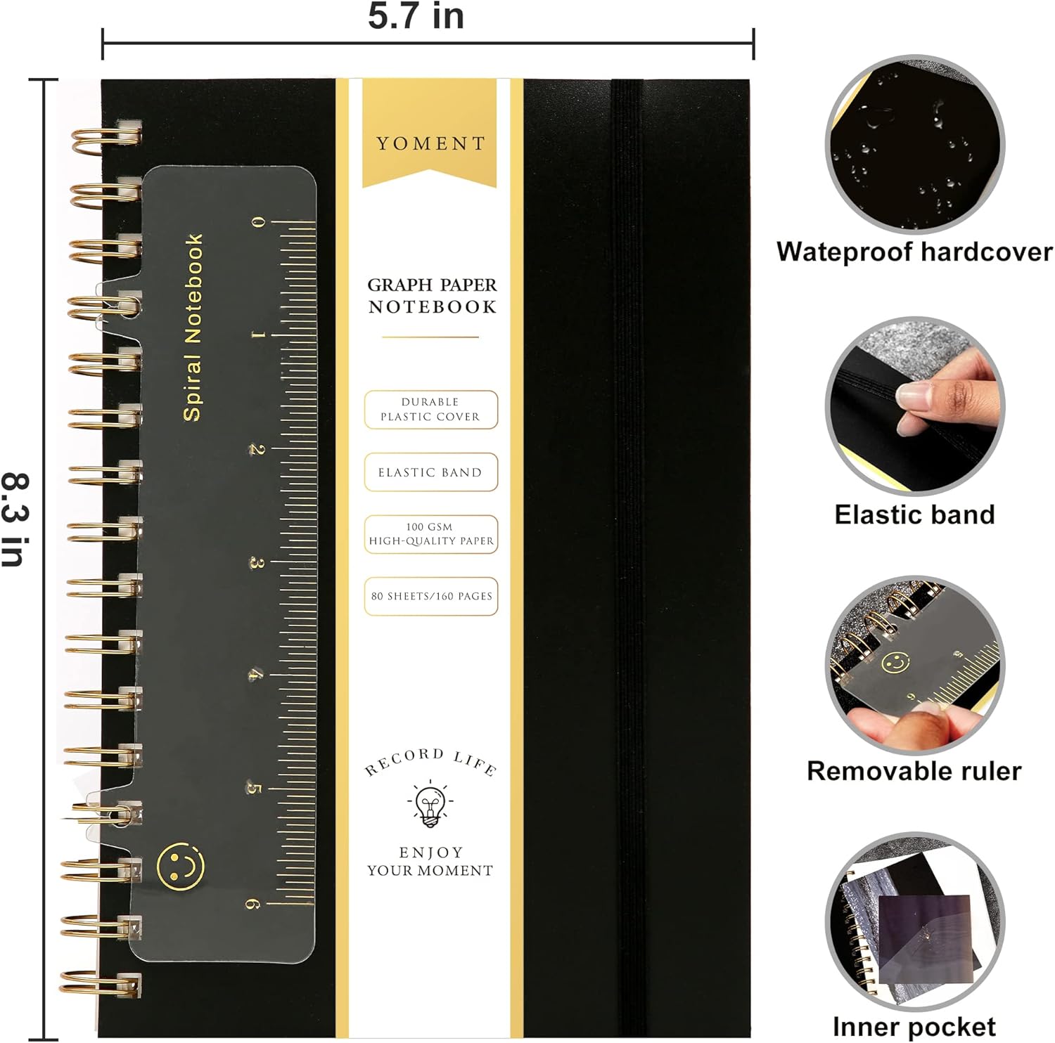 Graph Paper Spiral Notebook A5 Graphing Notebook 160 Pages Graph Paper Notebook Spiral Bound Waterproof Plastic