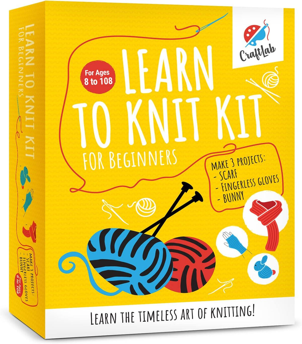 Knitting Kit - Beginner Knitting Supplies with Wool Yarn, Needles, Instructions, DIY Gift