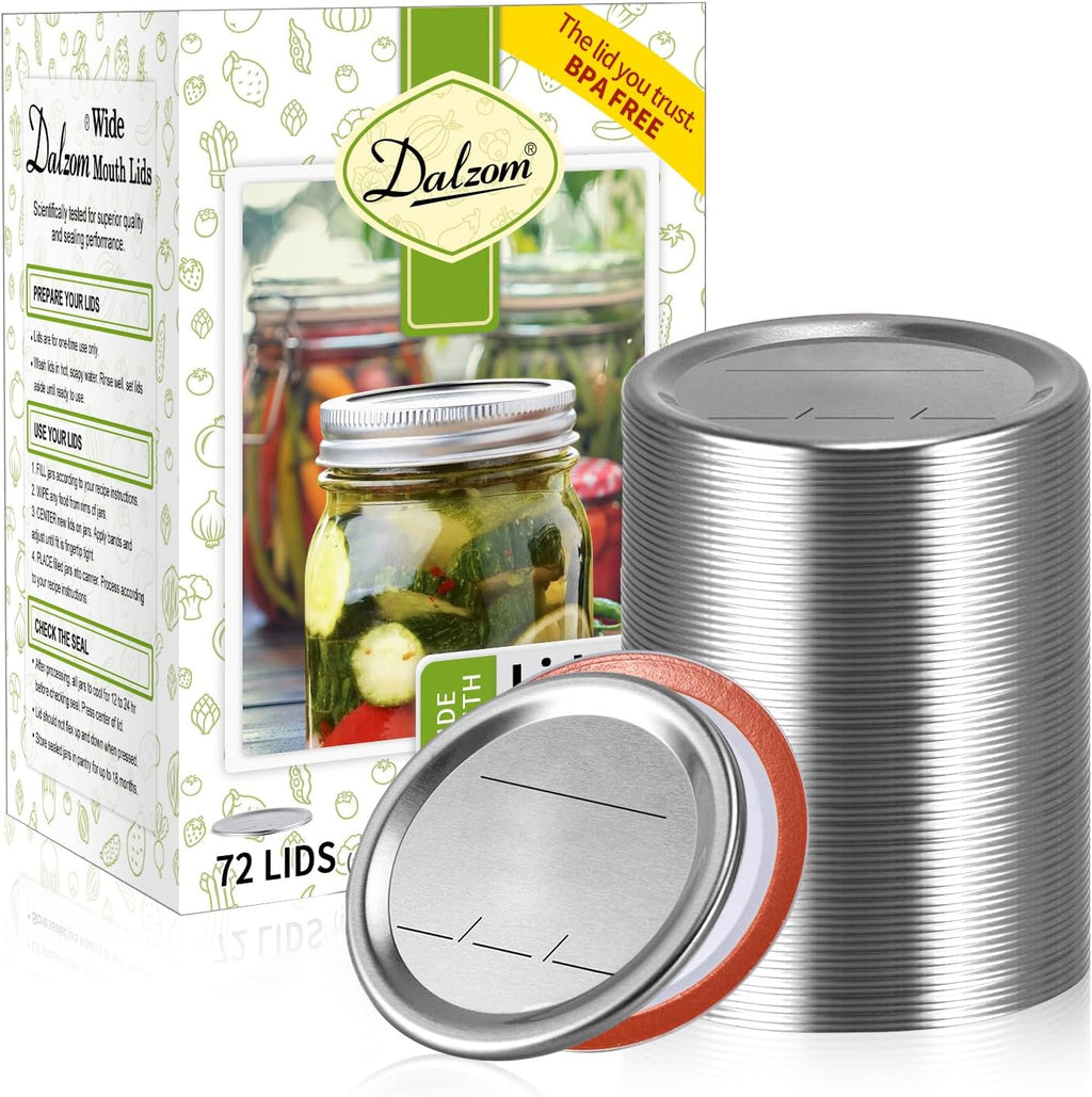 72Pcs Canning Lids Wide Mouth, Premium Mason Jar Lids for Ball, Kerr Jars - Food Grade Material, 100% Fit & Airtight