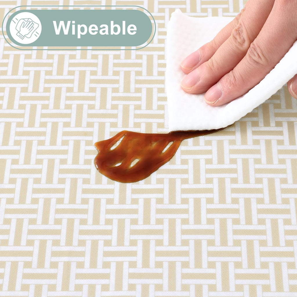 Rectangle Waterproof Vinyl Table Cloth, Plastic Tablecloth with Flannel Backing, Wipeable Table Cover for Dinner