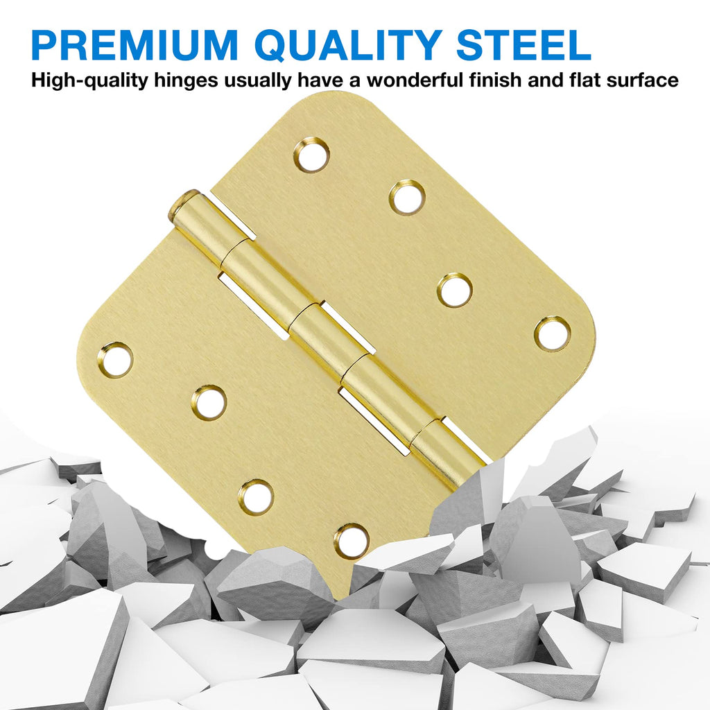 3 Pack Interior Door Hinges 4 Inch Brushed Brass 5/8" Radius Gold