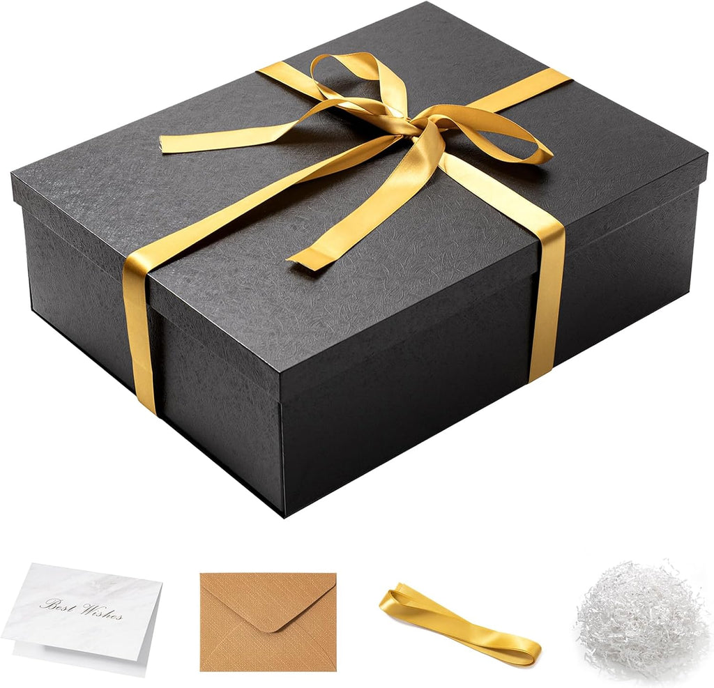 17x13x5 Inches Large Gift Box with Lid for Presents Black 1 Pack