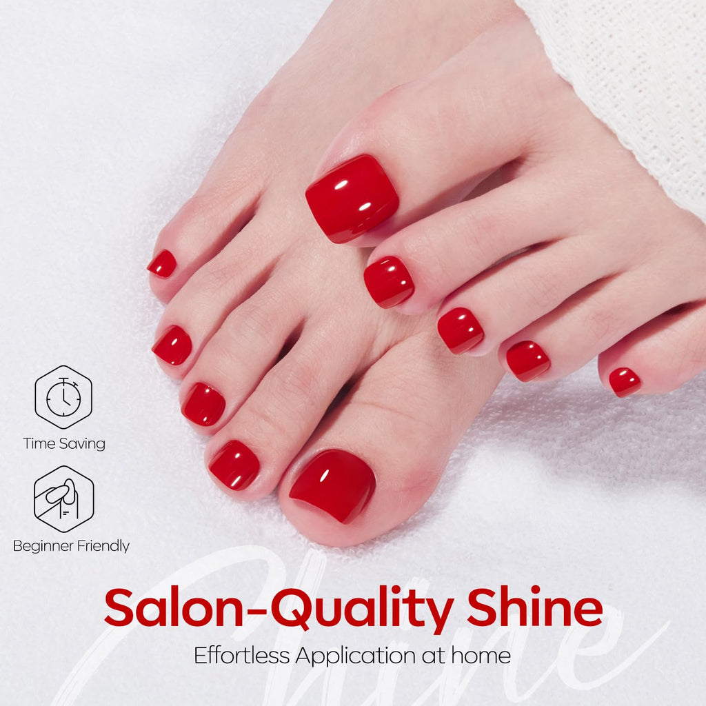 Press on Toenails Short, Red Toe Press on Nails Square
