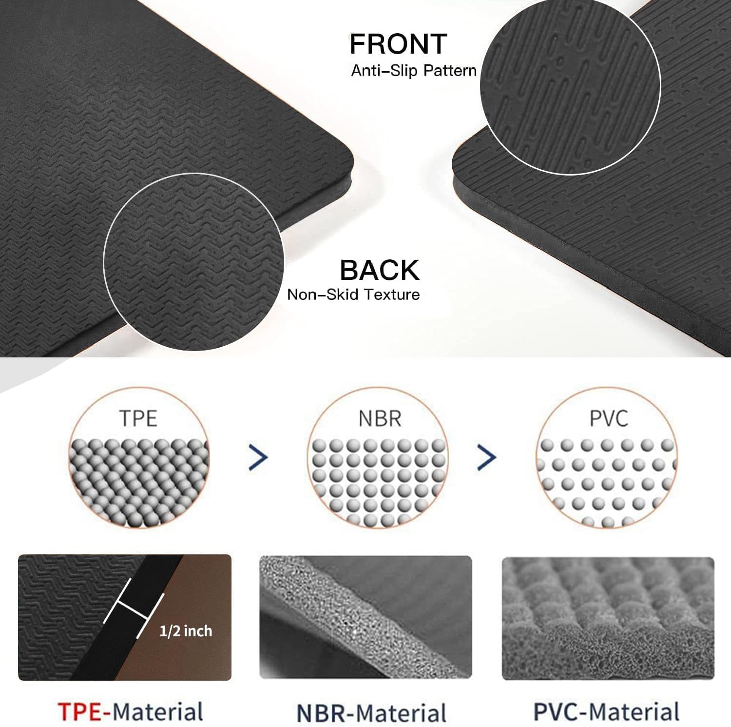Large TPE Yoga Mat 6'x4'x1/2" Extra Thick Non-Slip Exercise Mat