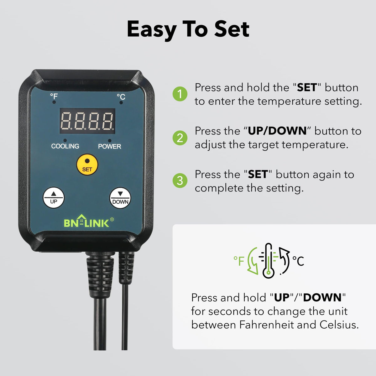 BN-LINK Digital Cooling Thermostat Temperature Controller Outlet Switch
