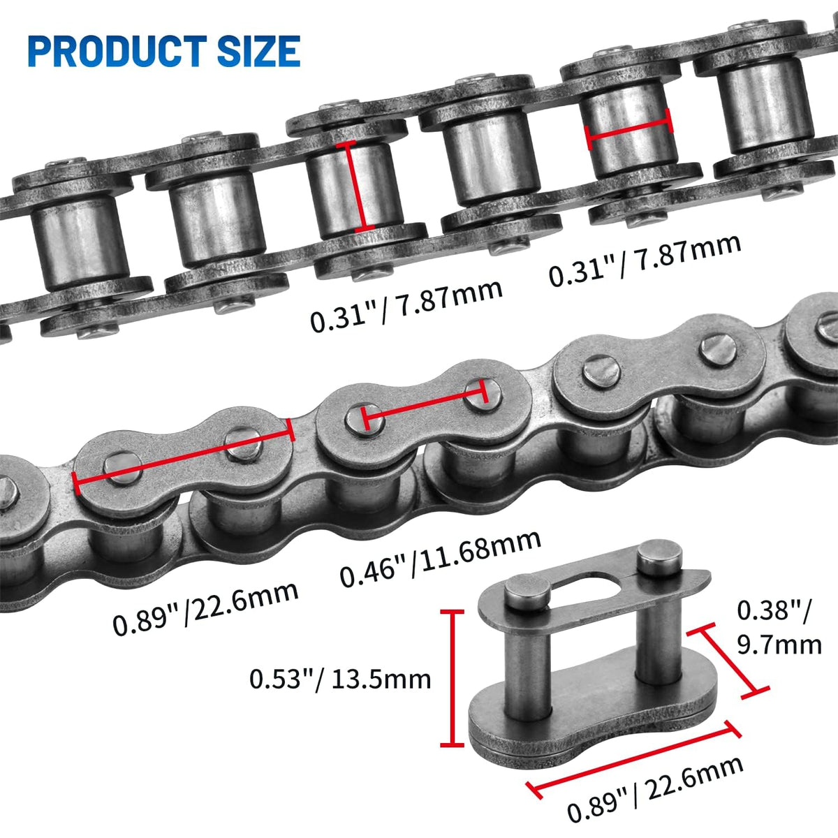 40 Roller Chain with Breaker 10 Feet 240 Links, 40 Chain with 5 Connecting Links