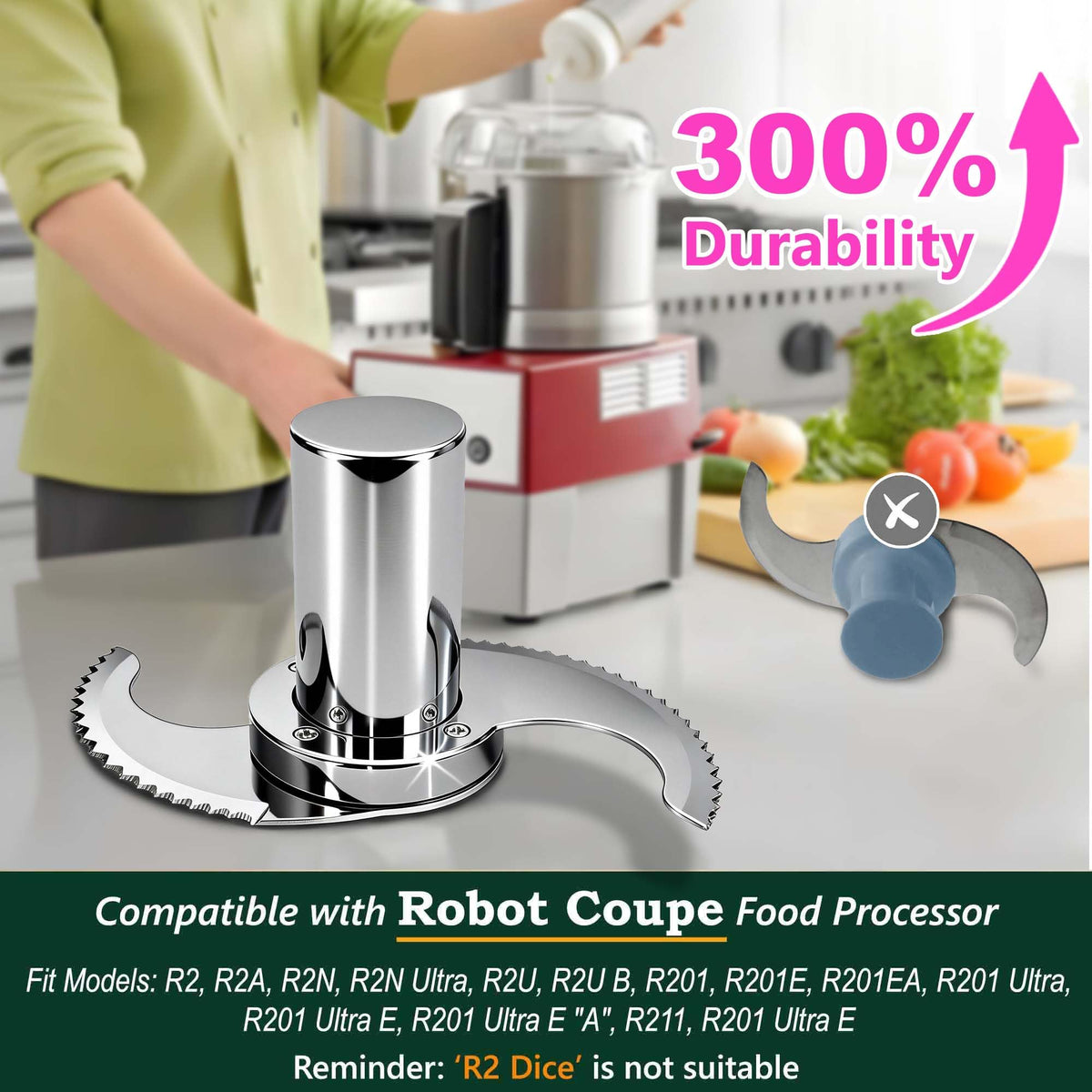 27055 Leakproof Blade for Robot Coupe Food Processor, Serrated Edge