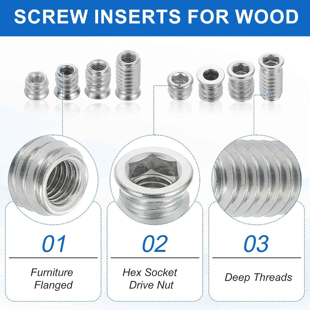 MECCANIXITY 6Pcs Threaded Inserts Nuts, M8x20mm Hex Socket Drive Nut Inserts for Wood - 304 Stainless Steel Screws Furniture Screw in Nuts Bolt Fastener Connector Wood