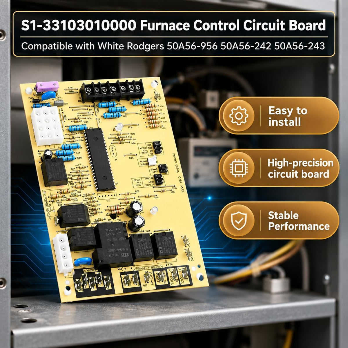 031-01267-001A S1-33103010000 Furnace Control Circuit Board 120V Compatible with White Rodgers 50A56-956 50A56-242 50A56-243,York,Luxaire, Coleman Integrated Control Furnaces
