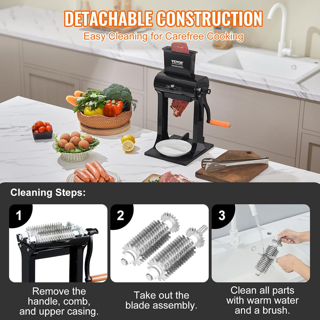 Commercial Meat Tenderizer, Stainless Steel Manual Meat Tenderizer Machine Heavy Duty Clamps, Easy Operation Kitchen